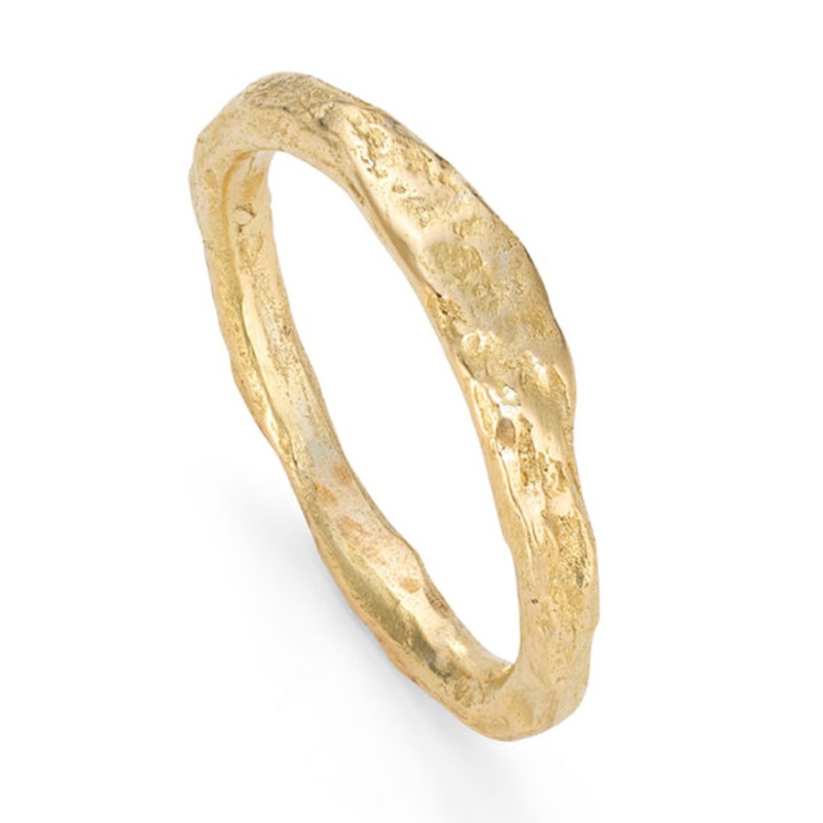 Rings Tomfoolery London | Plateau Textured 18Ct Yellow Gold Band