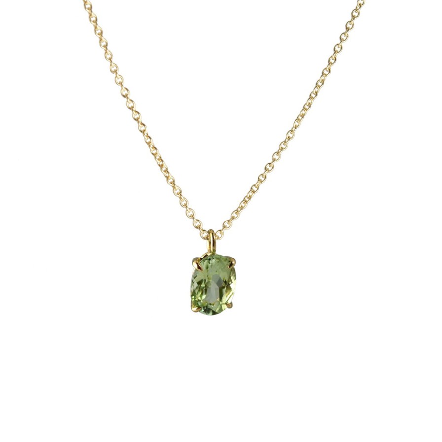 Necklaces Tomfoolery London | Mint Tourmaline Oval Pendant