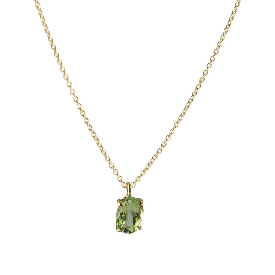 Necklaces Tomfoolery London | Mint Tourmaline Oval Pendant