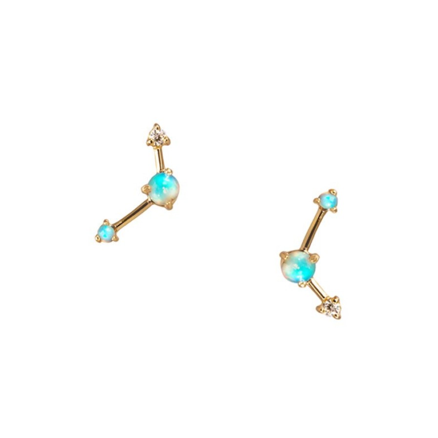 Earrings Tomfoolery London | Single Opal & White Diamond Three