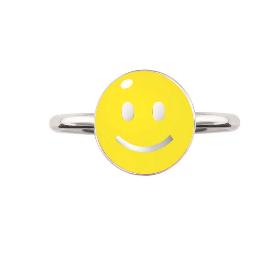 Rings Tomfoolery London | Silver & Enamel Yellow 'Smile' Ring