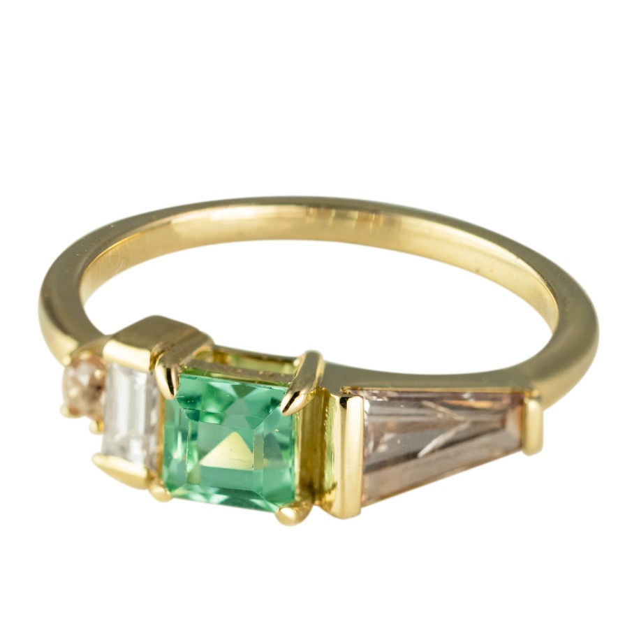 Rings Tomfoolery London | Quad Mint Tourmaline & Diamond Ring