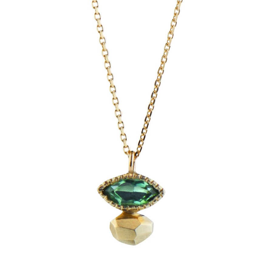 Necklaces Tomfoolery London | Gea Marquise Necklace With Green Tourmaline