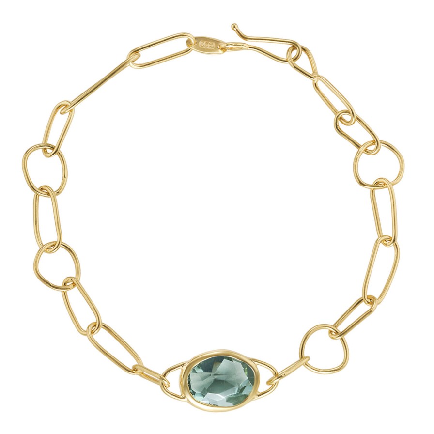 Bracelets Tomfoolery London | 18Ct Yellow Gold & Green Tourmaline Irregular Chain Bracelet