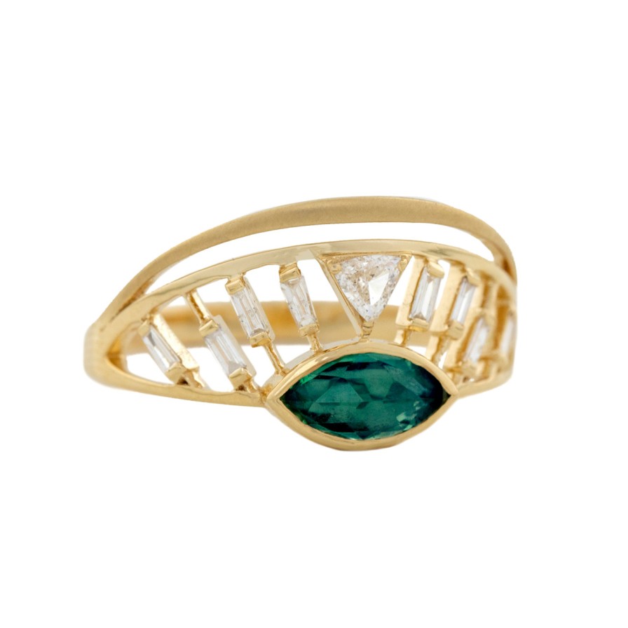 Rings Tomfoolery London | Green Tourmaline & Diamond Open Eye Crown Ring