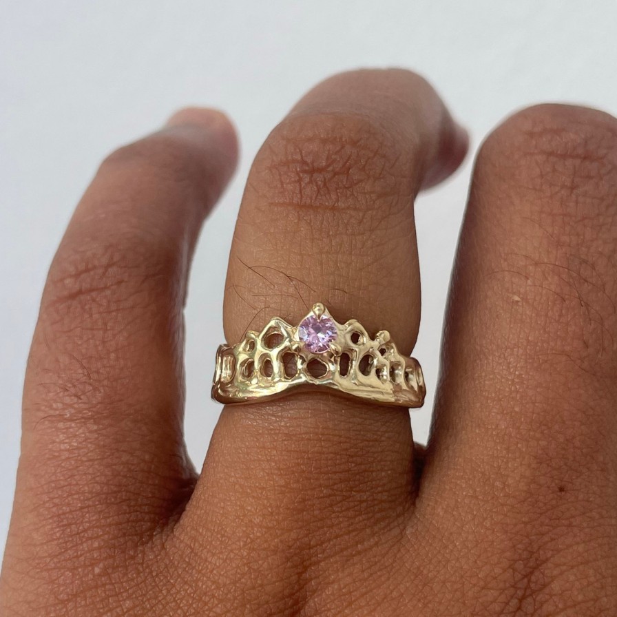 Rings Tomfoolery London | Round Cut Pink Sapphire Mermaid Crown Ring