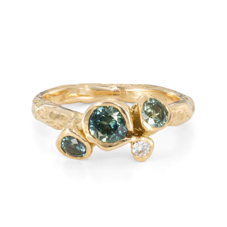 Rings Tomfoolery London | Ocean Teal Sapphire Cluster Ring