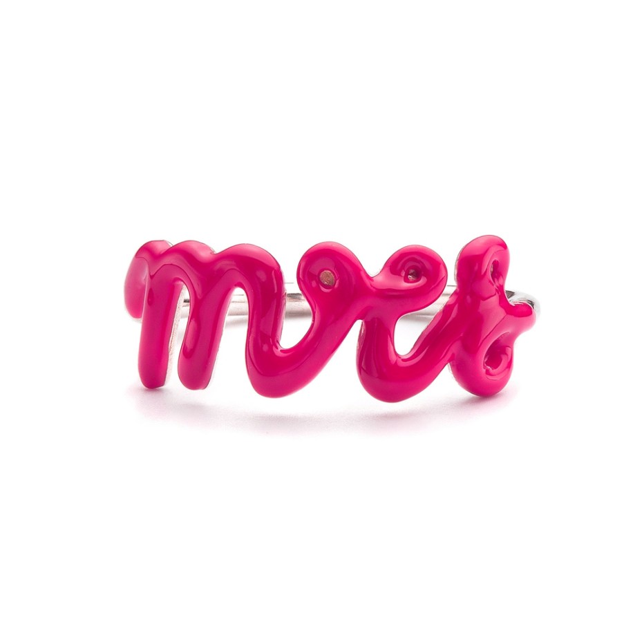 Rings Tomfoolery London | Silver & Enamel Neon Pink 'Mrs' Ring