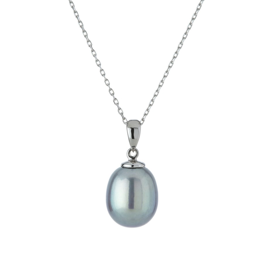 Necklaces Tomfoolery London | 9Ct White Gold Light Grey Pearl Pendant