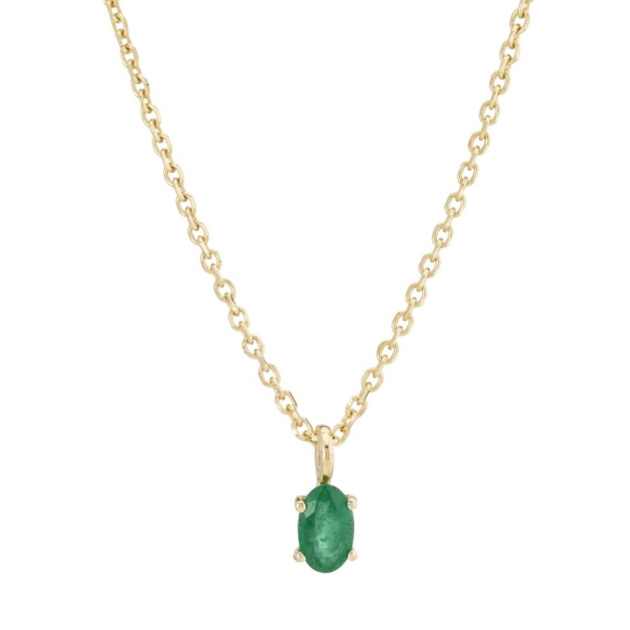 Necklaces Tomfoolery London | Solo Oval Emerald Pendant