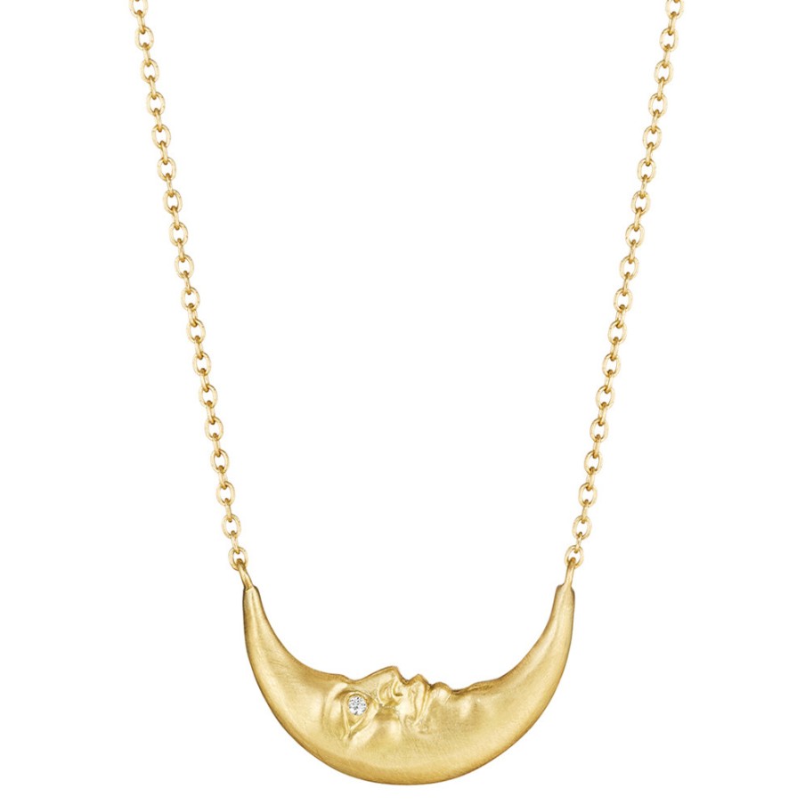 Necklaces Tomfoolery London | Crescent Moonface Necklace With Diamond Eyes