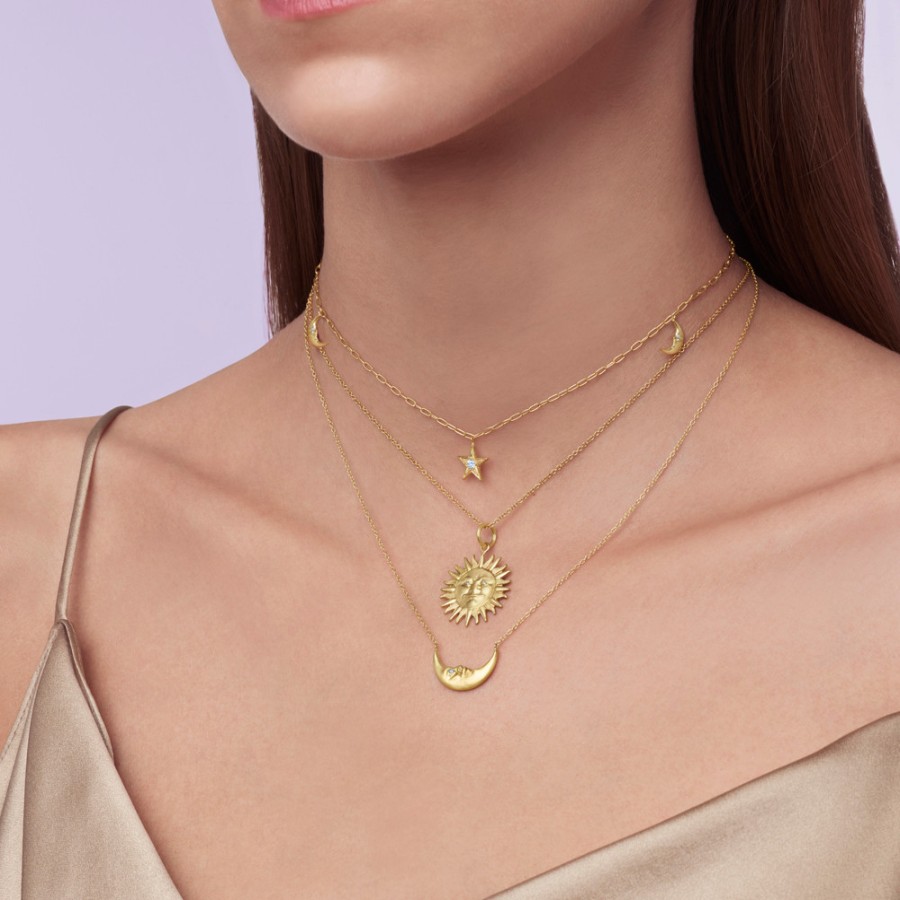 Necklaces Tomfoolery London | Crescent Moonface Necklace With Diamond Eyes