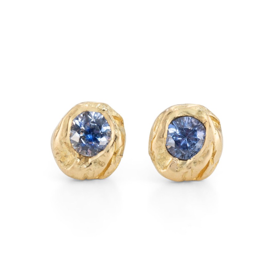 Earrings Tomfoolery London | Blue Ocean Sapphire Nugget Studs