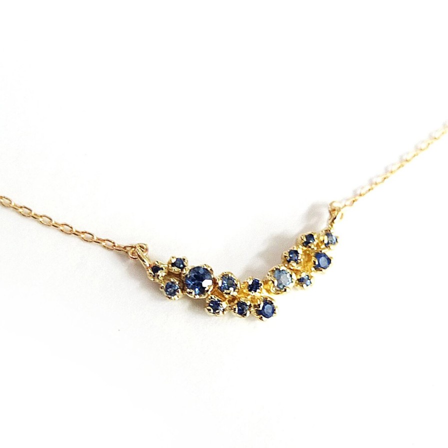 Necklaces Tomfoolery London | Curved Grand Cluster Necklace With Blue Sapphires