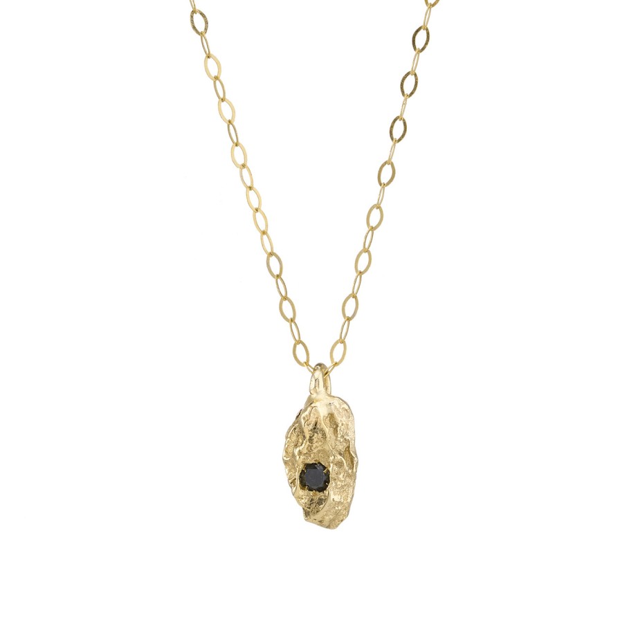 Necklaces Tomfoolery London | Gold & Black Diamond Nugget Pendant