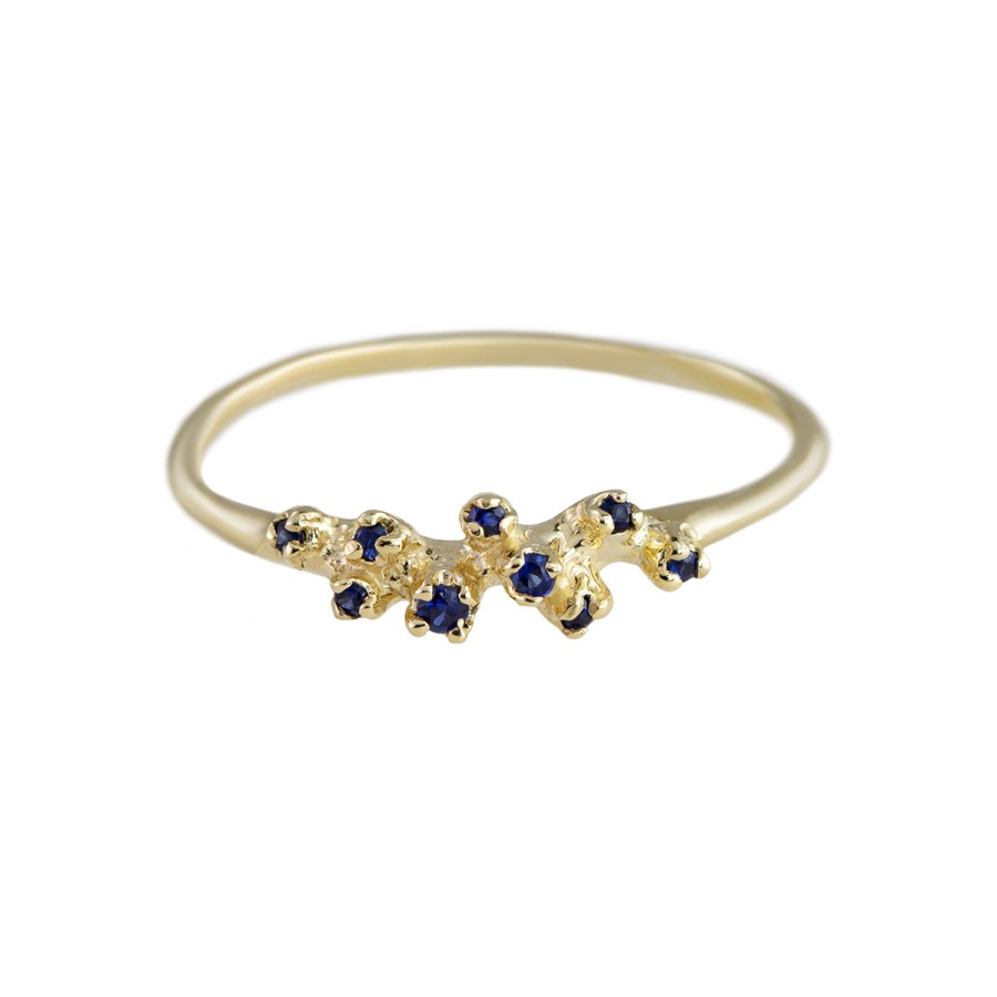 Rings Tomfoolery London | Blue Sapphire & 14Ct Yellow Gold Cluster Ring