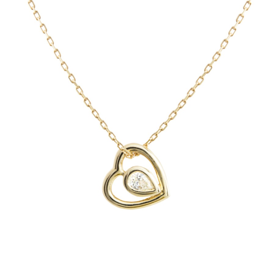 Necklaces Tomfoolery London | Yellow Gold Ouvert Heart Diamond Necklace