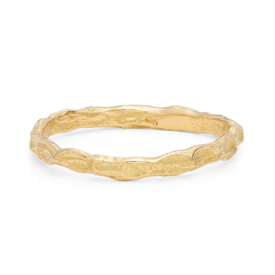 Rings Tomfoolery London | Cockle Skinny Textured 18Ct Yellow Gold Wedding Band