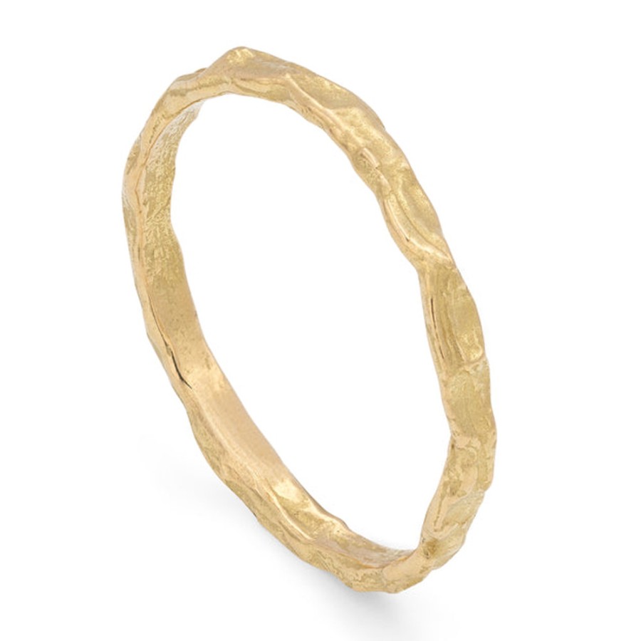 Rings Tomfoolery London | Cockle Skinny Textured 18Ct Yellow Gold Wedding Band