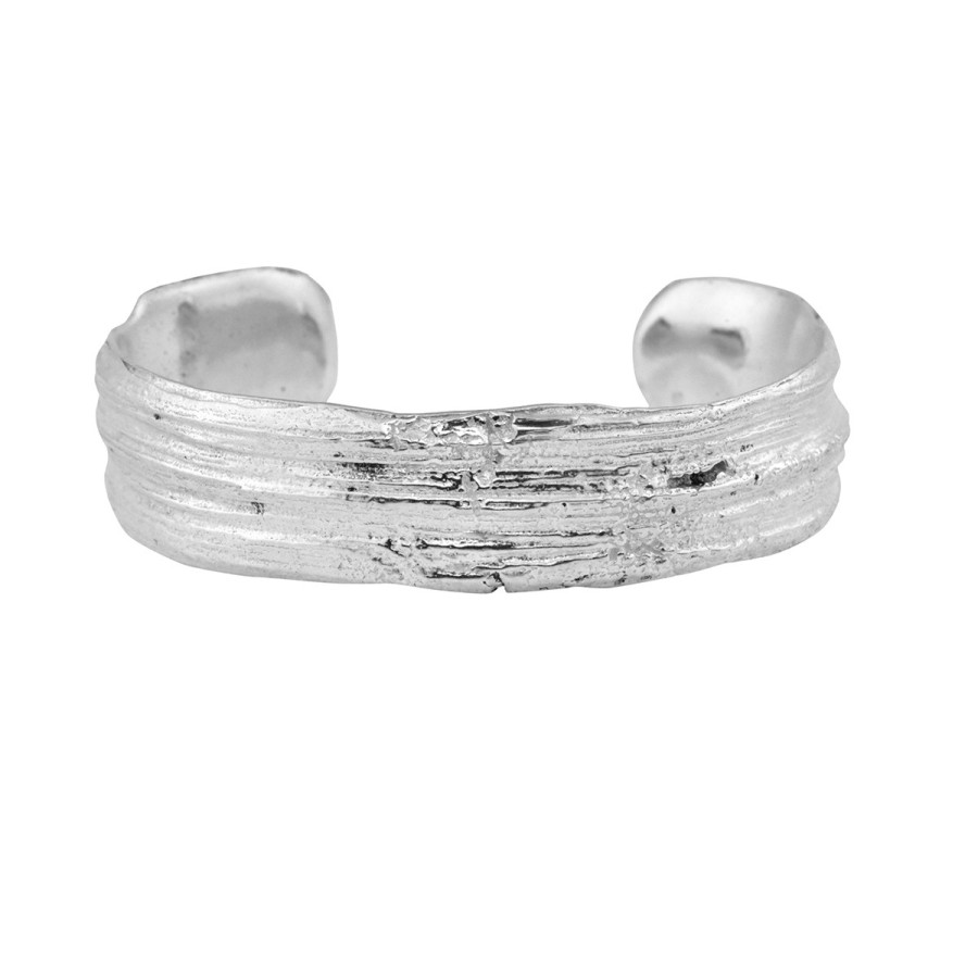 Bracelets Tomfoolery London | Lined Oak Cuff In Silver