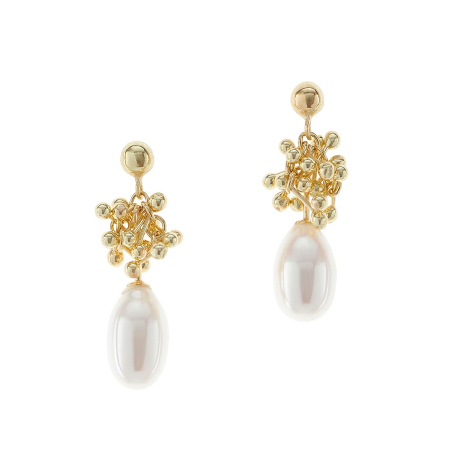 Earrings Tomfoolery London | Droplet Pearl 18Ct Gold Earrings