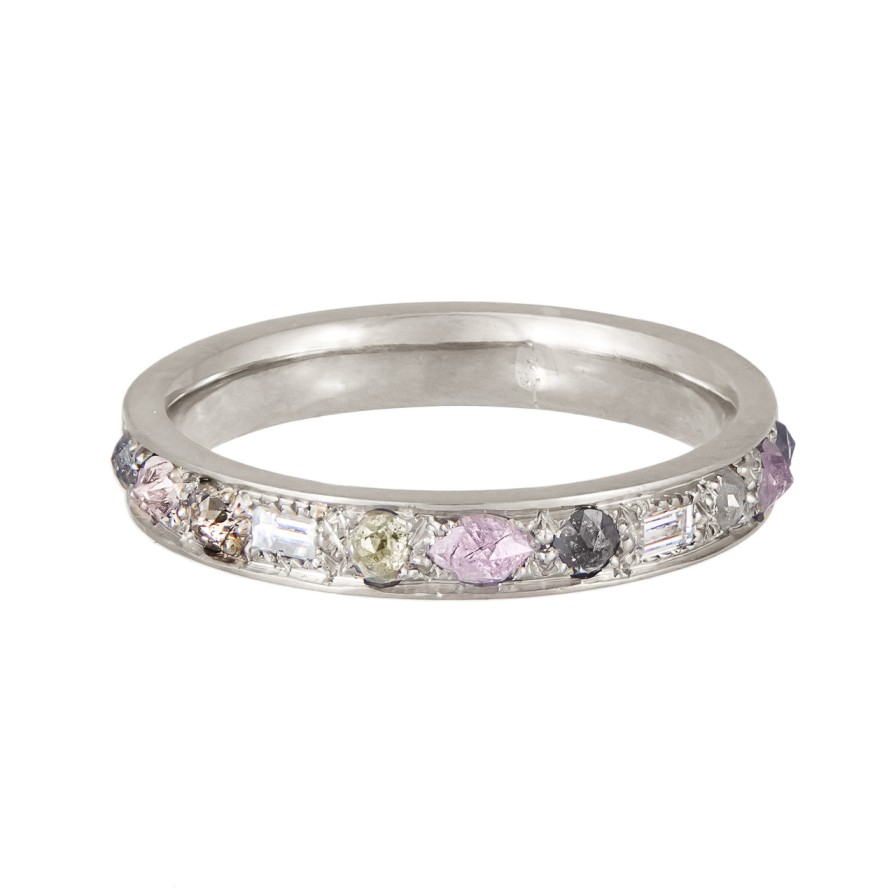 Rings Tomfoolery London | 18Ct White Gold Mixed Cut Puzzle Pink Diamond Eternity Ring