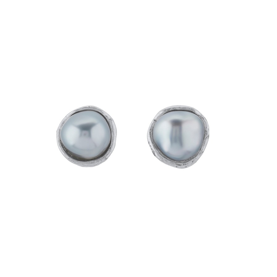 Earrings Tomfoolery London | Perla Studs In White Gold