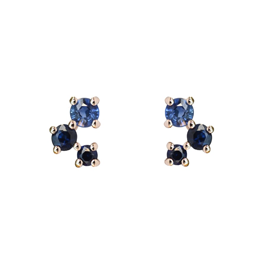 Earrings Tomfoolery London | Scatter Trio Blue Sapphire Studs