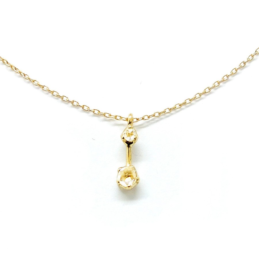 Necklaces Tomfoolery London | Two Rose Cut Diamonds & 14Ct Yellow Gold Pendant