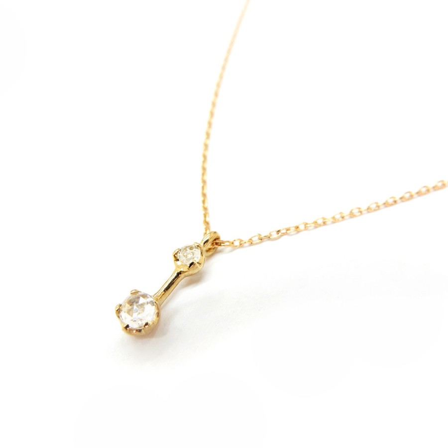 Necklaces Tomfoolery London | Two Rose Cut Diamonds & 14Ct Yellow Gold Pendant