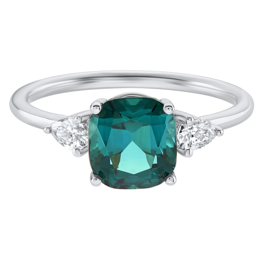 Rings Tomfoolery London | Trio White Gold Teal Tourmaline Three Stone Ring