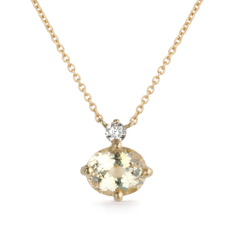 Necklaces Tomfoolery London | Yellow Sapphire & Diamond Oval Duo Pendant