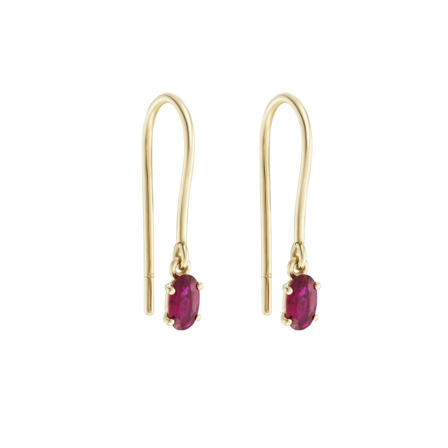 Earrings Tomfoolery London | Solo Oval Ruby Drop Earrings