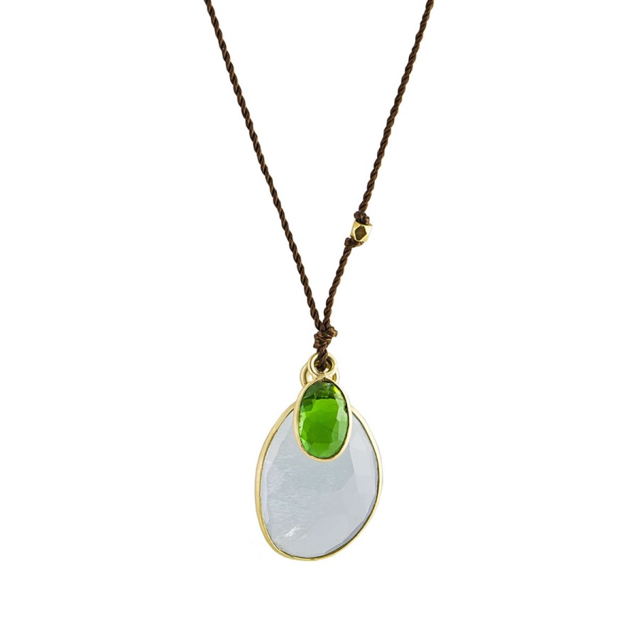 Necklaces Tomfoolery London | Aquamarine, Chrome Diopside & 18Ct Yellow Gold Cord Necklace