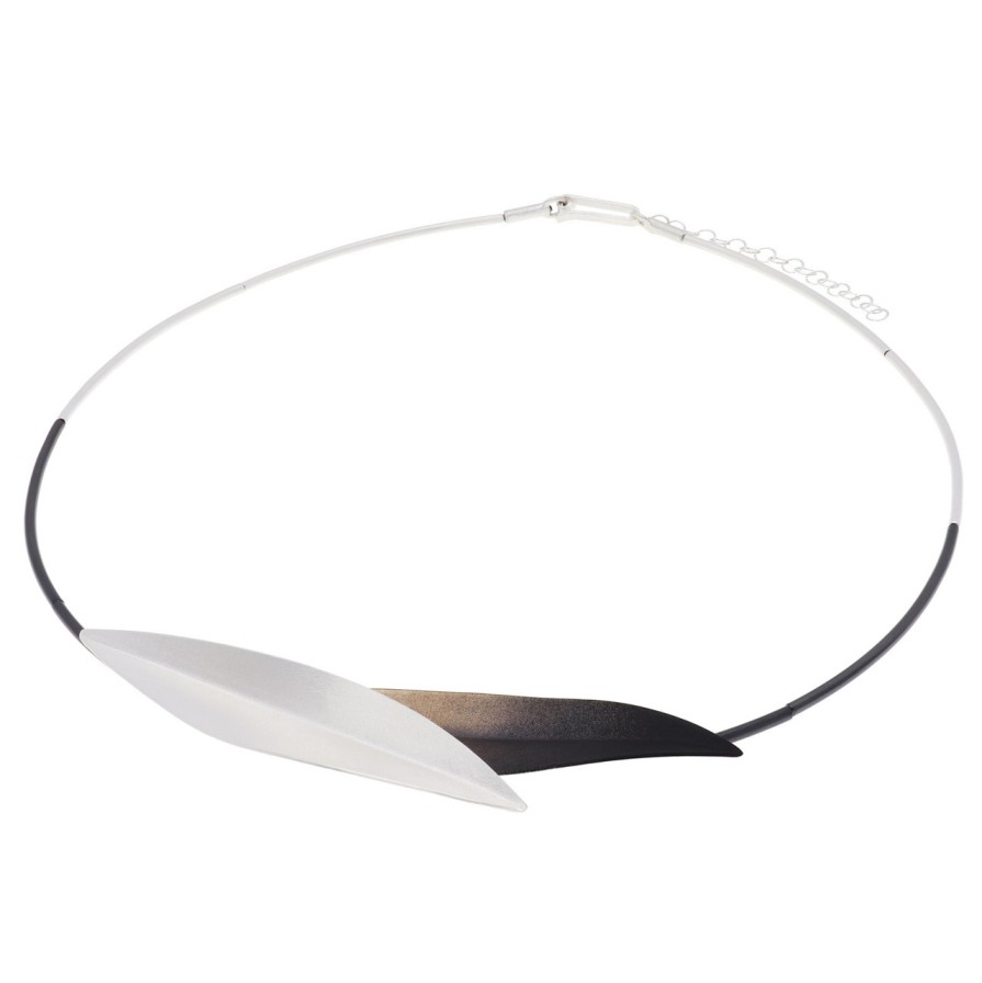 Necklaces Tomfoolery London | Brown & Oxidised Silver Leaf Necklace