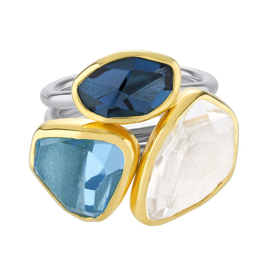 Rings Tomfoolery London | Aquamarine, Tanzanite & Morganite 18Ct Yellow Gold & Silver Triple Band Ring