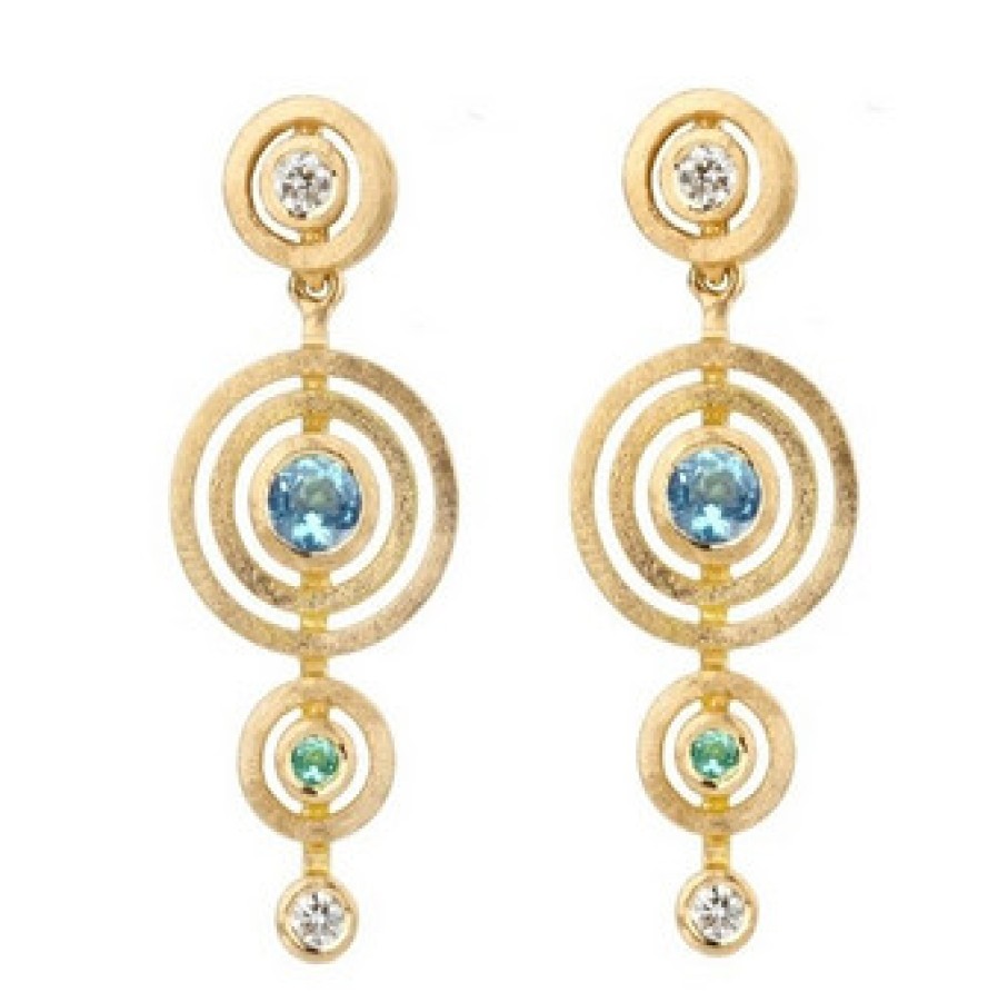 Earrings Tomfoolery London | Sapphire, Diamond & Beryl 18Ct Yellow Gold Alignment Earrings