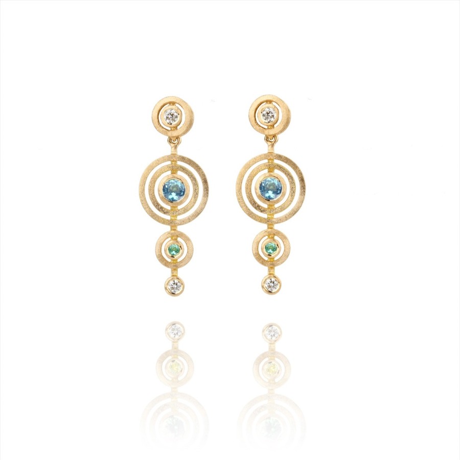 Earrings Tomfoolery London | Sapphire, Diamond & Beryl 18Ct Yellow Gold Alignment Earrings