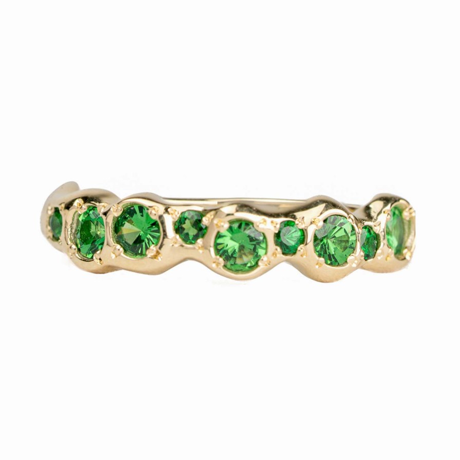 Rings Tomfoolery London | Tf Exclusive 14Ct Yellow Gold & Tsavorite Garnet Clover Band