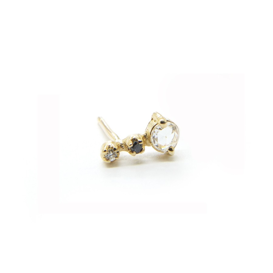 Earrings Tomfoolery London | Single Three Diamond & 14Ct Yellow Gold Stud Earrings