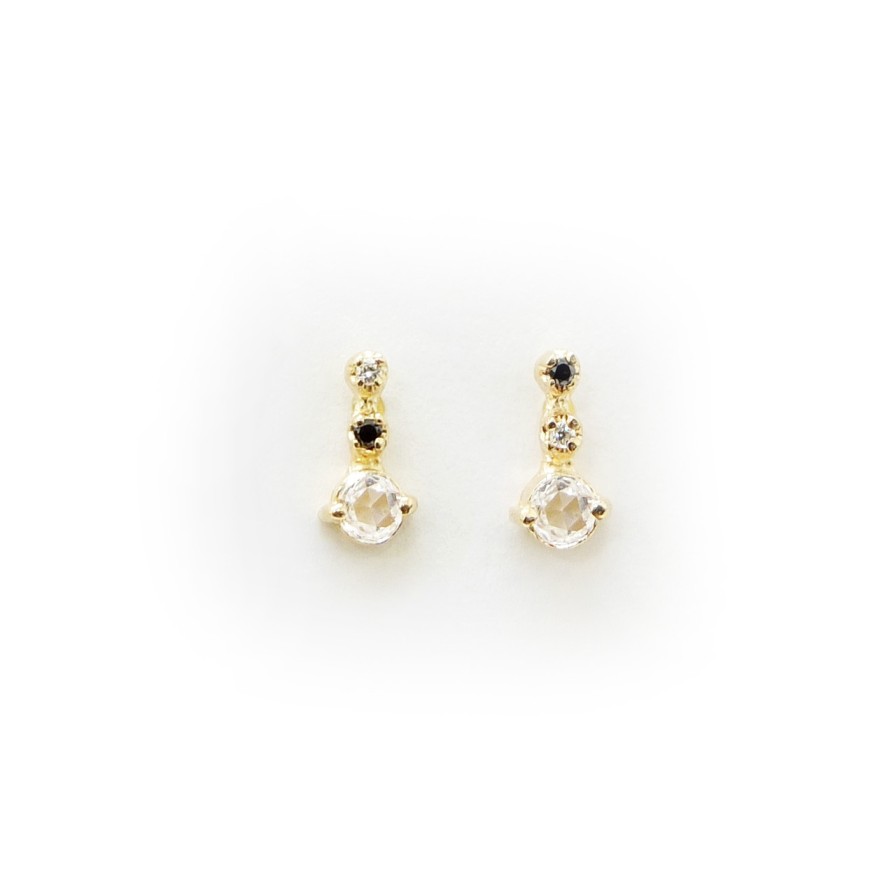 Earrings Tomfoolery London | Single Three Diamond & 14Ct Yellow Gold Stud Earrings