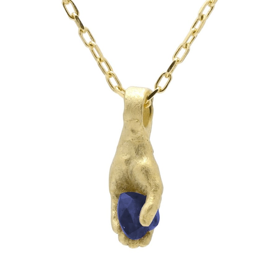 Necklaces Tomfoolery London | Heart Pendant In 9Ct Gold And Sapphire