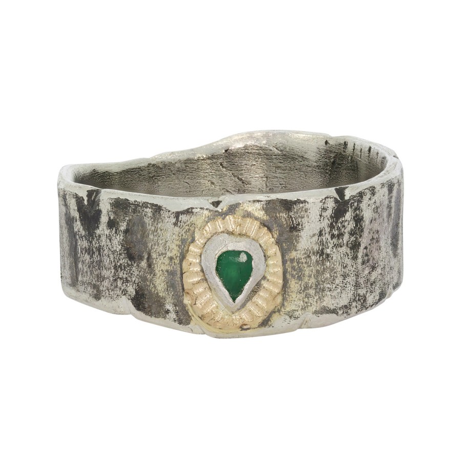 Rings Tomfoolery London | Emerald Signature Band In Silver And 14Ct Yellow Gold