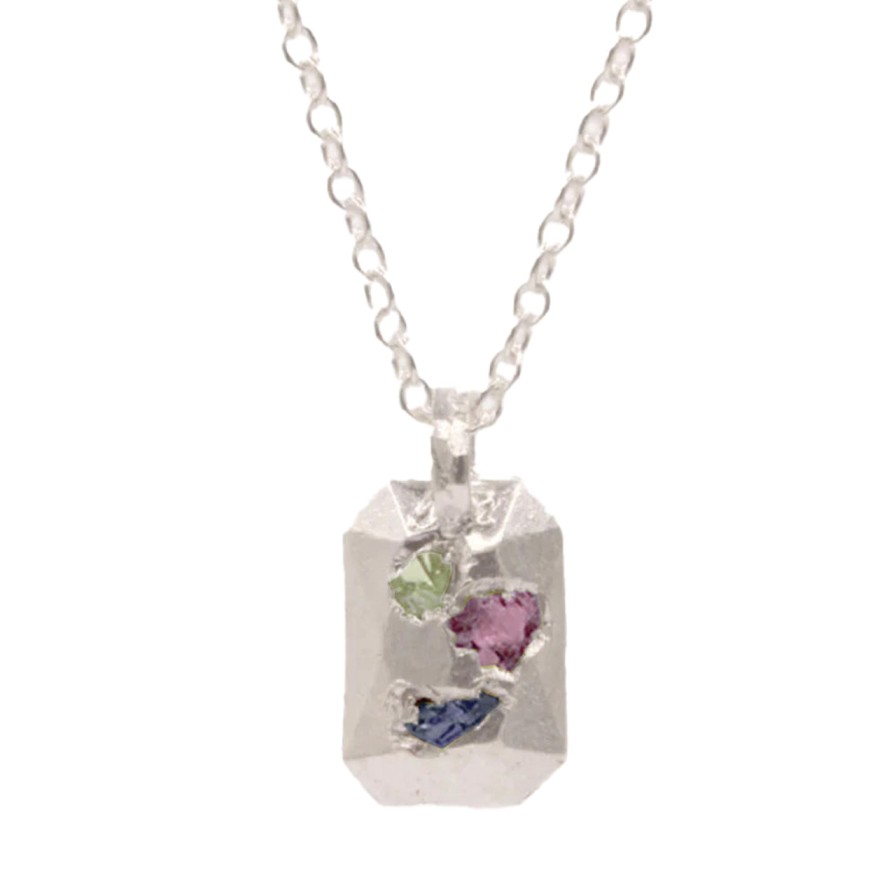 Necklaces Tomfoolery London | Embedded Facet Sapphire Pendant