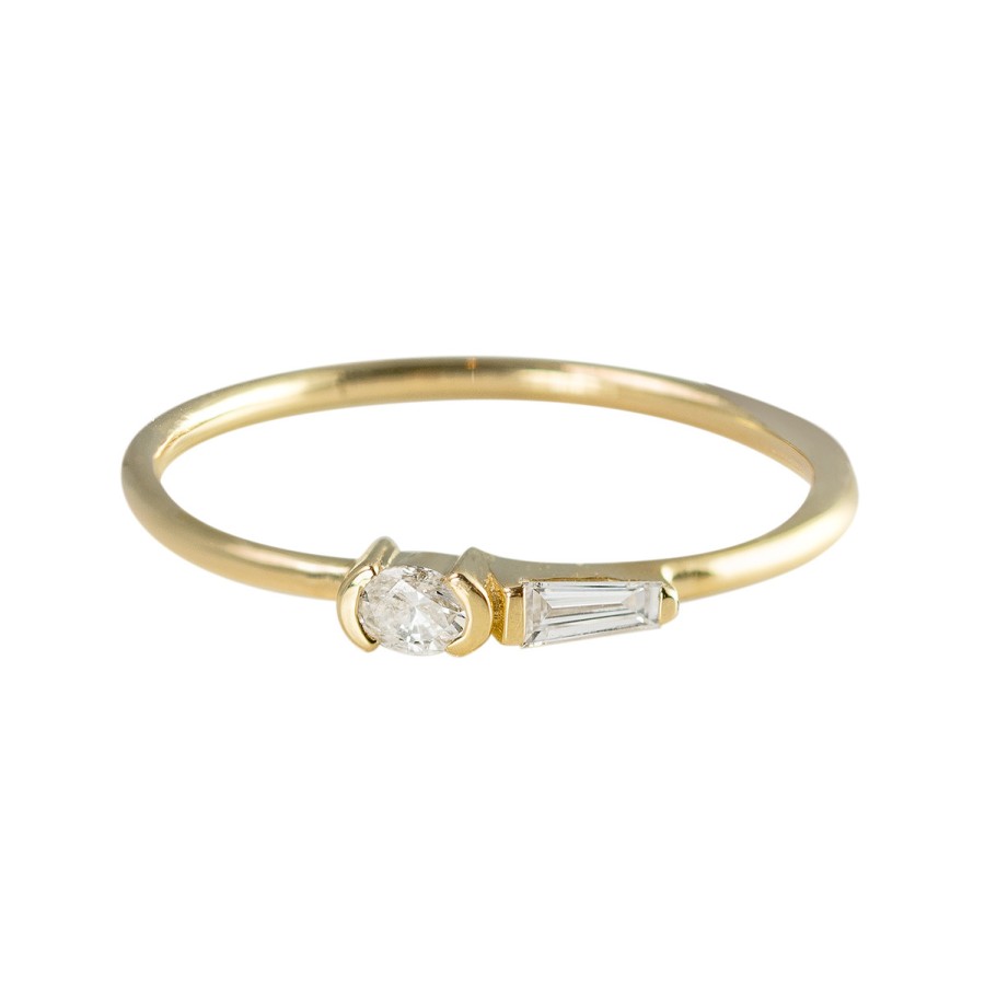 Rings Tomfoolery London | Ren Oval & Tapered Baguette Petite Diamond Ring