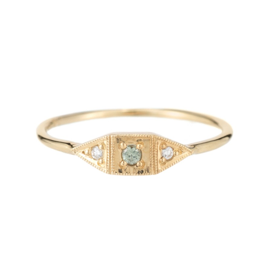 Rings Tomfoolery London | Green Sapphire Mini Deco Point Ring