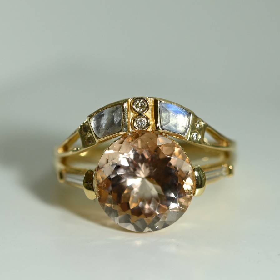 Rings Tomfoolery London | Tf Exclusive Orion'S Belt Morganite Ring With Side Diamonds