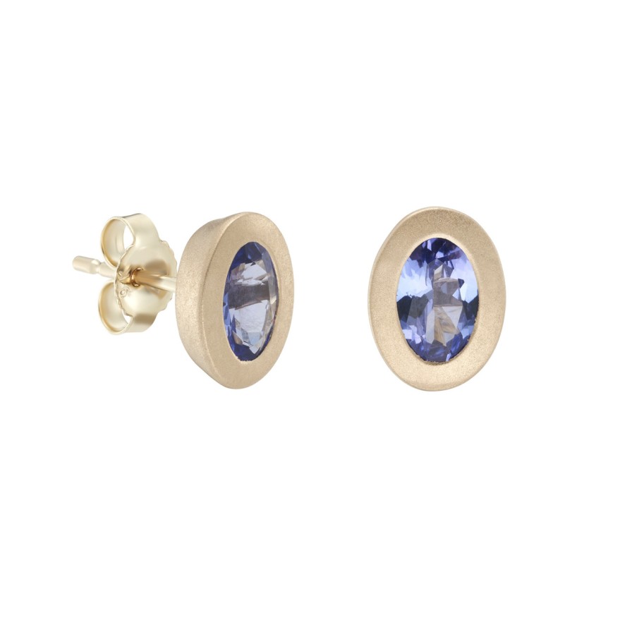 Earrings Tomfoolery London | Solo Bezel Set Tanzanite Studs