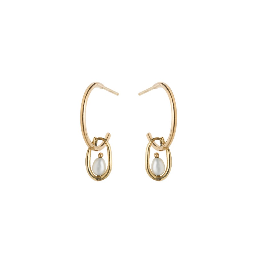 Earrings Tomfoolery London | Pearl Droplet Hoops