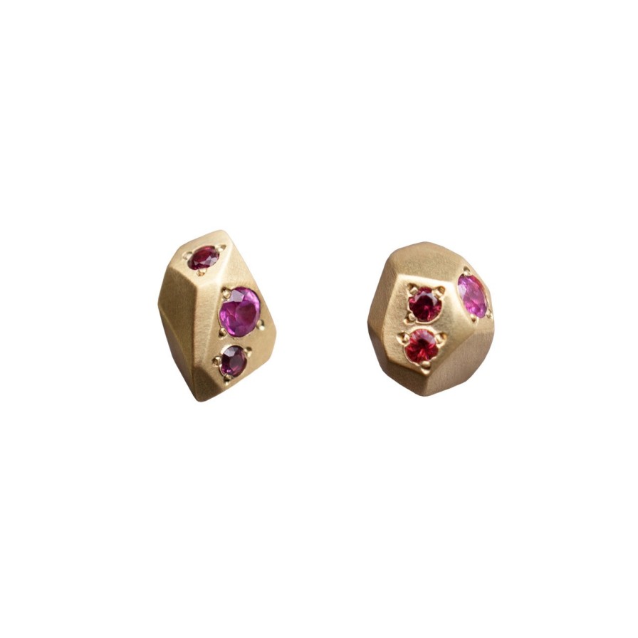 Earrings Tomfoolery London | Gea Gold Studs With Pink & Red Sapphires